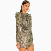 Cocktail-Minikleid mit langen Ärmeln und Schulterpolstern im Animal-Print - Leopard